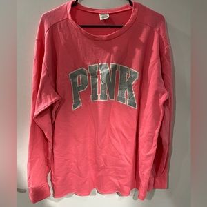 PINK long sleeve top. hot pink. Large